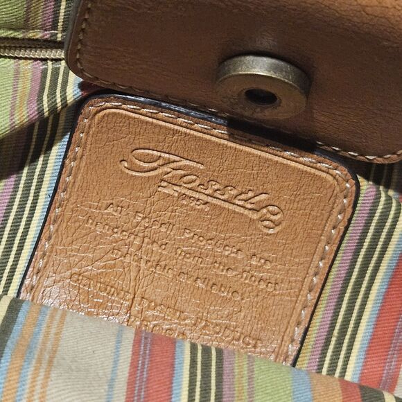 Vtg Fossil Purse Beige Straw Woven Bag Handbag Wooden Handle Boho Floral Beaded - Picture 12 of 13